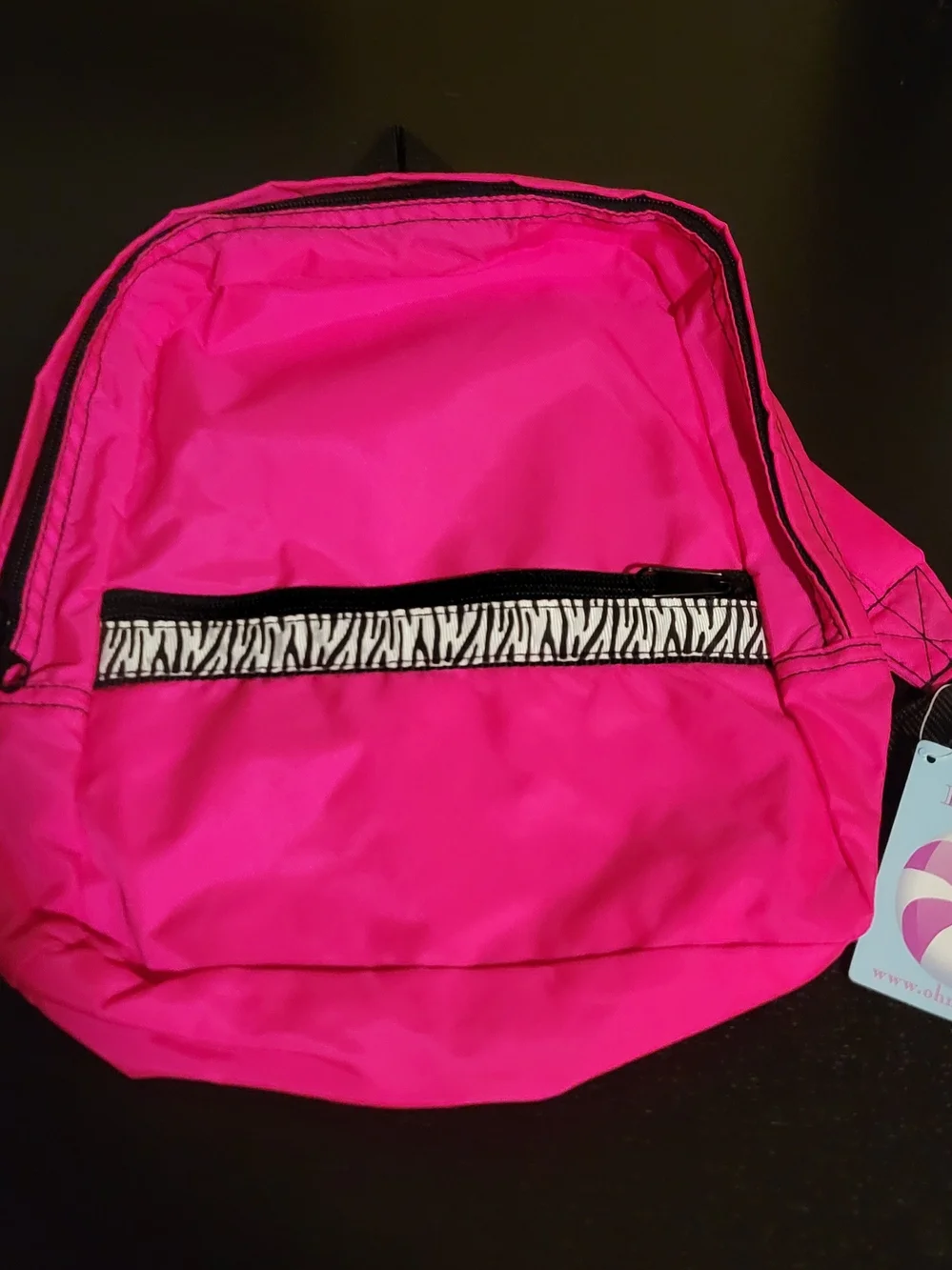 NEW Pink Backpack with Zebra Accent Small Front Zipper Pouch. Back To School